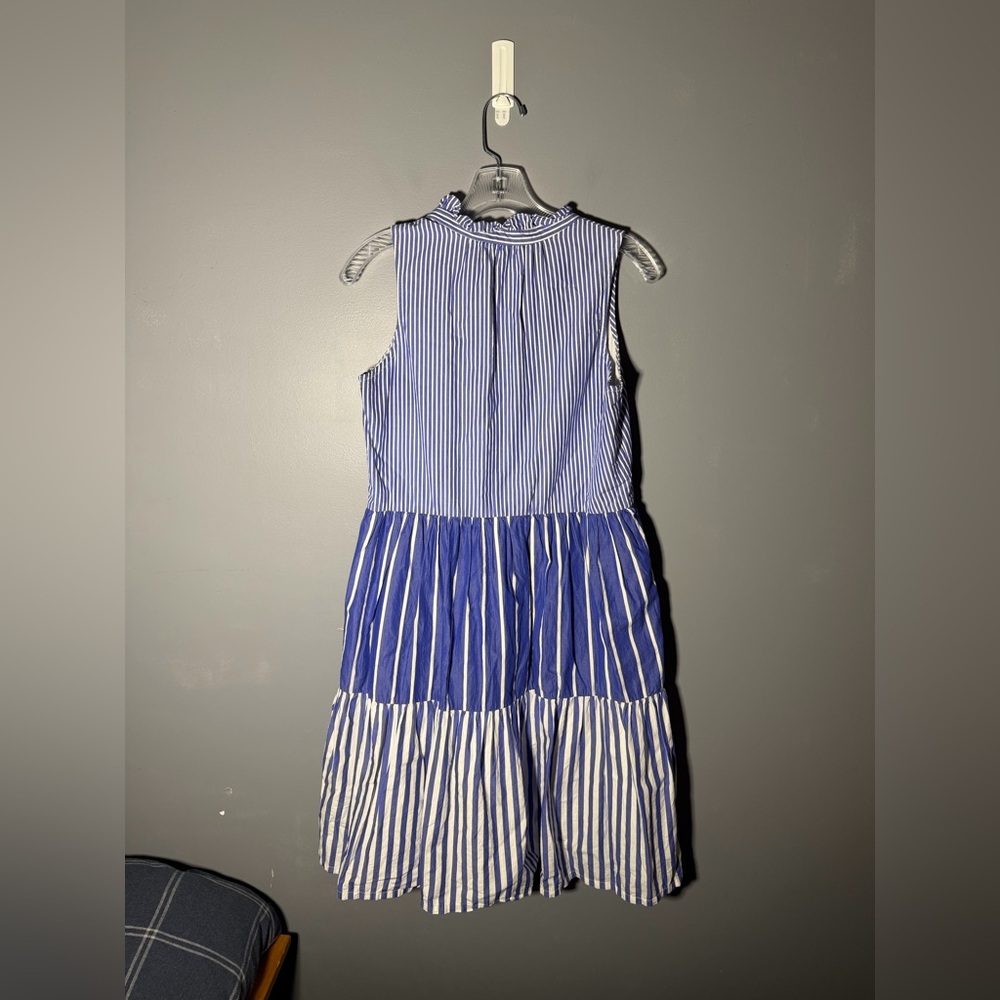 J.Crew Mixed Stripe Sleeveless Tiered Popover Dress Blue Multi Size XS - Picture 3 of 6